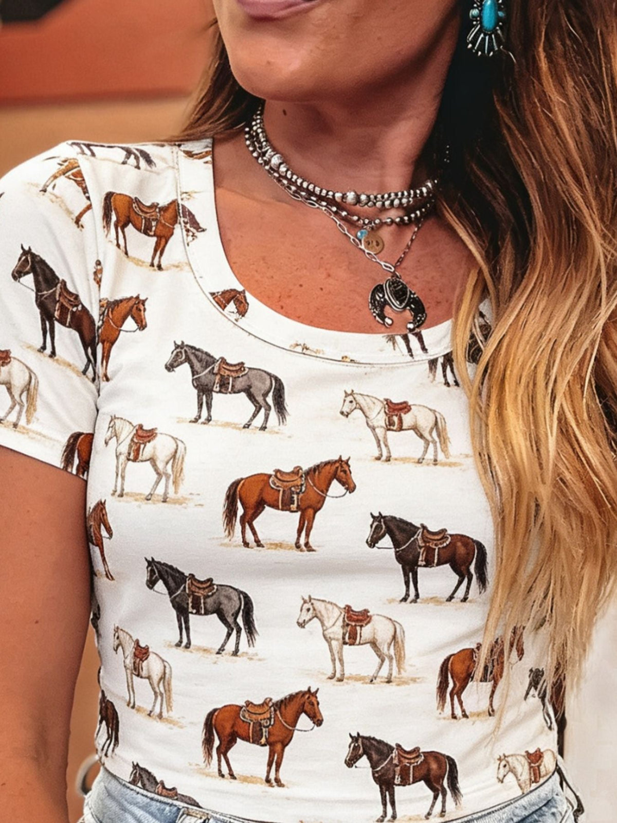 White Wild West horse print T-shirt, view 3