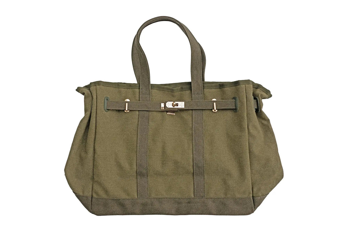 Huntley Equestrian Barnkin canvas tote bag in military olive with gold-tone hardware, photo 5