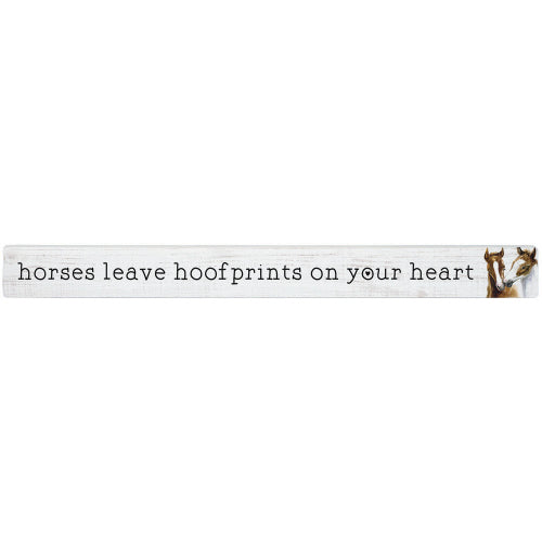 Text 'horses leave hoofprints on your heart' with a horse image on a white background