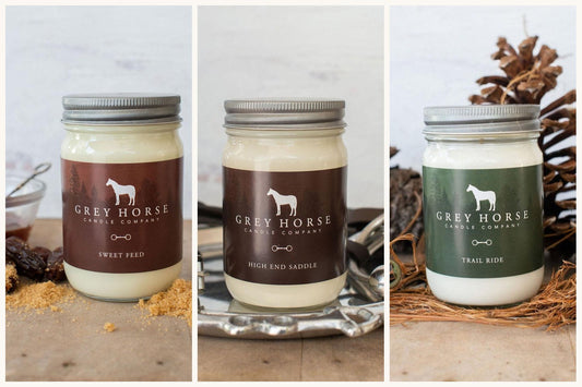 Grey Horse Candle Co. Sweet Feed, High End Saddle and Trail Ride soy candles