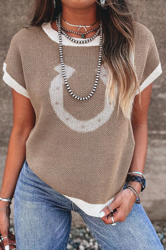 Horseshoe Contrast-Trim Sweater in Mocha