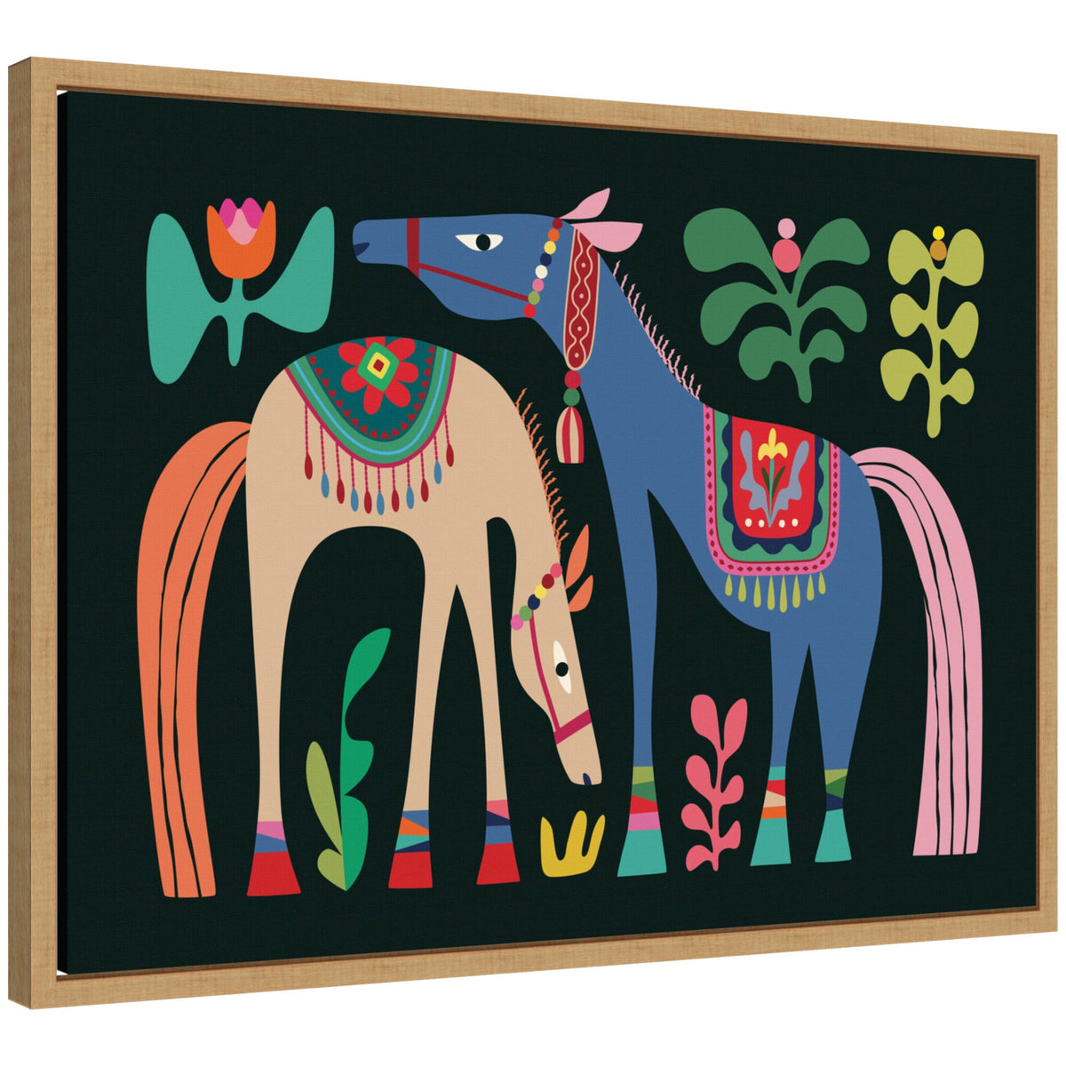 Two Horses 02 by Rachel Lee 3 Birdies Studio Framed Canvas Wall Art Print