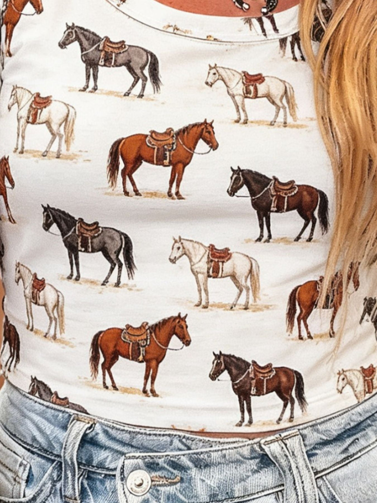 White Wild West horse print T-shirt, view 2