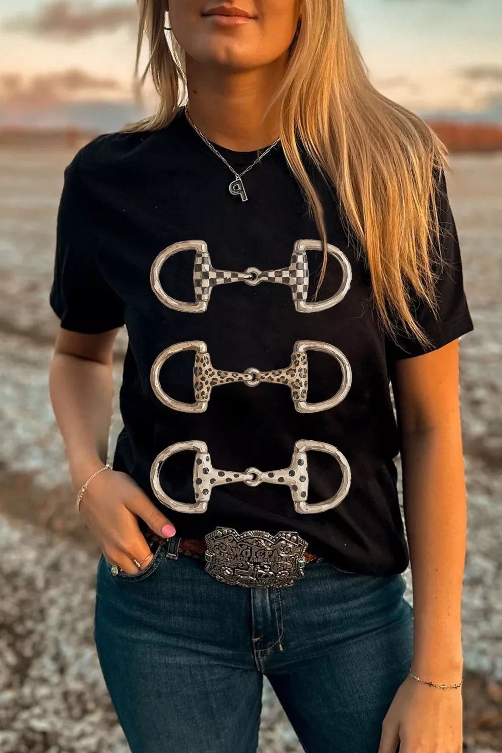 Horse Bit Print Relaxed T-Shirt in Black