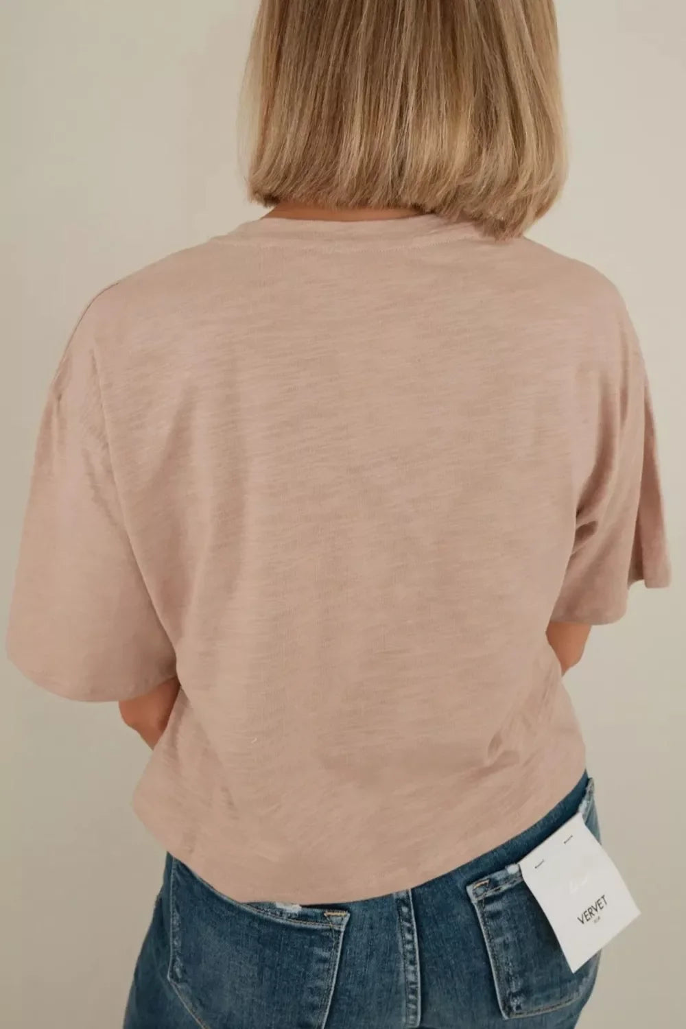 Pale blush T-shirt with lace horseshoe and pearl detail, view 2