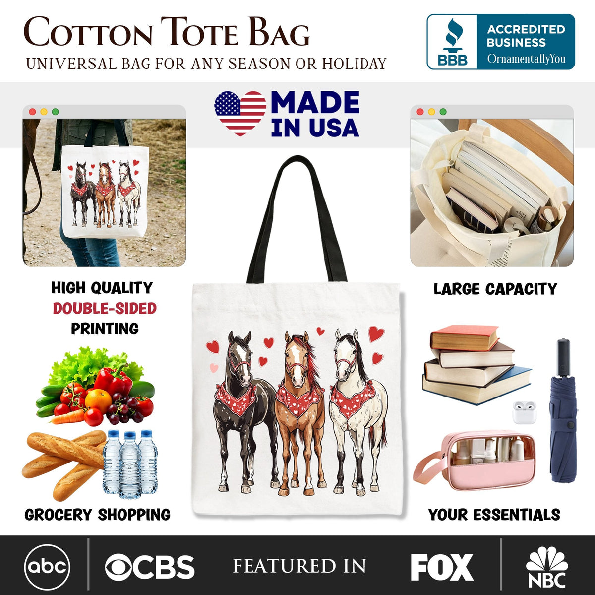 Valentine Horses Western Tote Bag, view 2