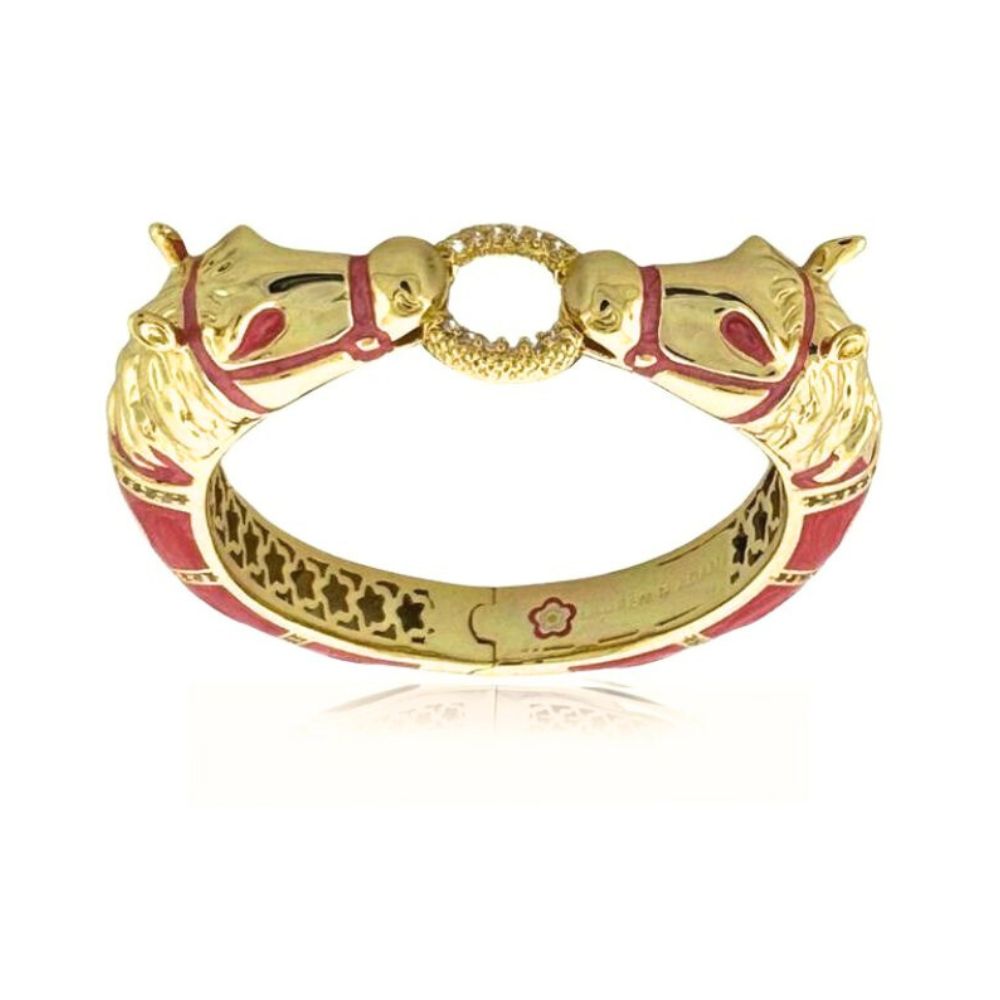 Lauren G Adams Pave Horse Heads Enamel Bangle in Juicy Orange, gold plated