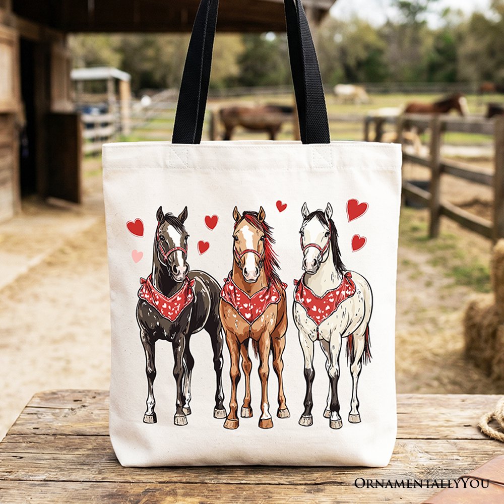 Valentine Horses Western Tote Bag with Black Handle