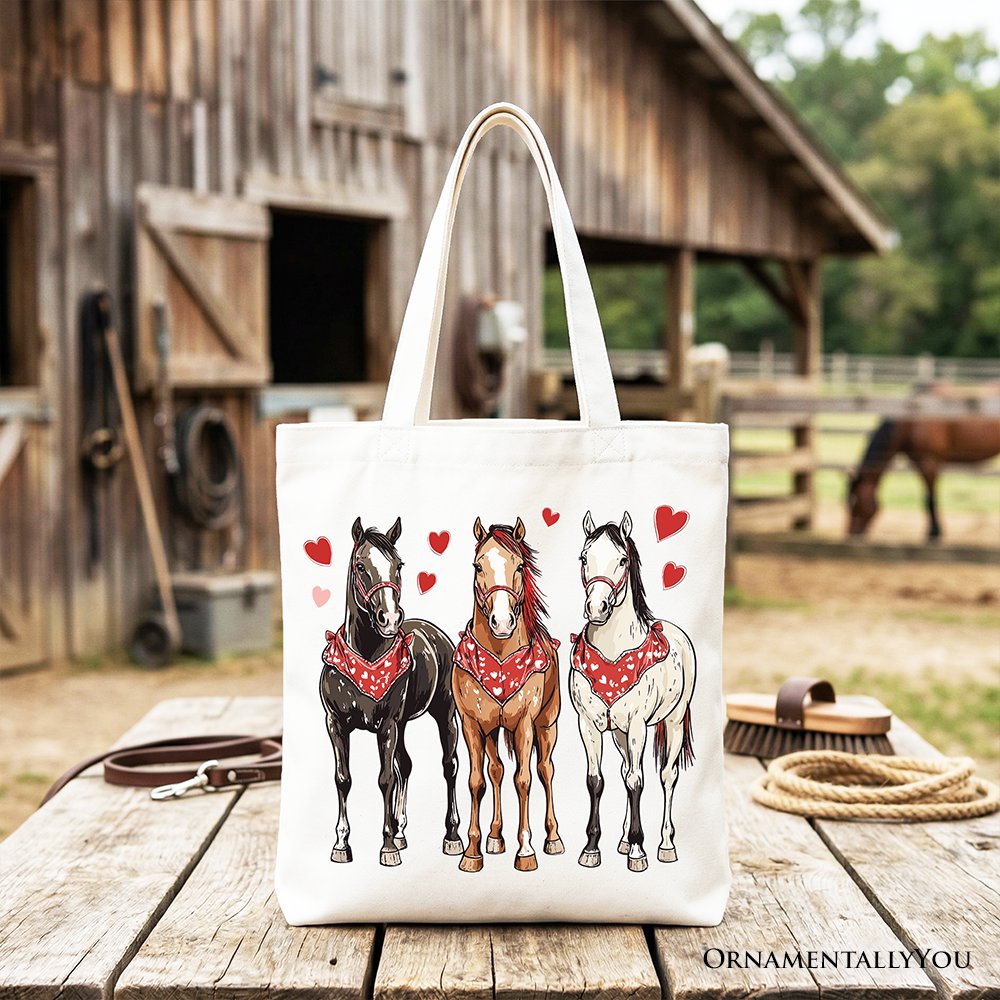 Valentine Horses Western Tote Bag in White