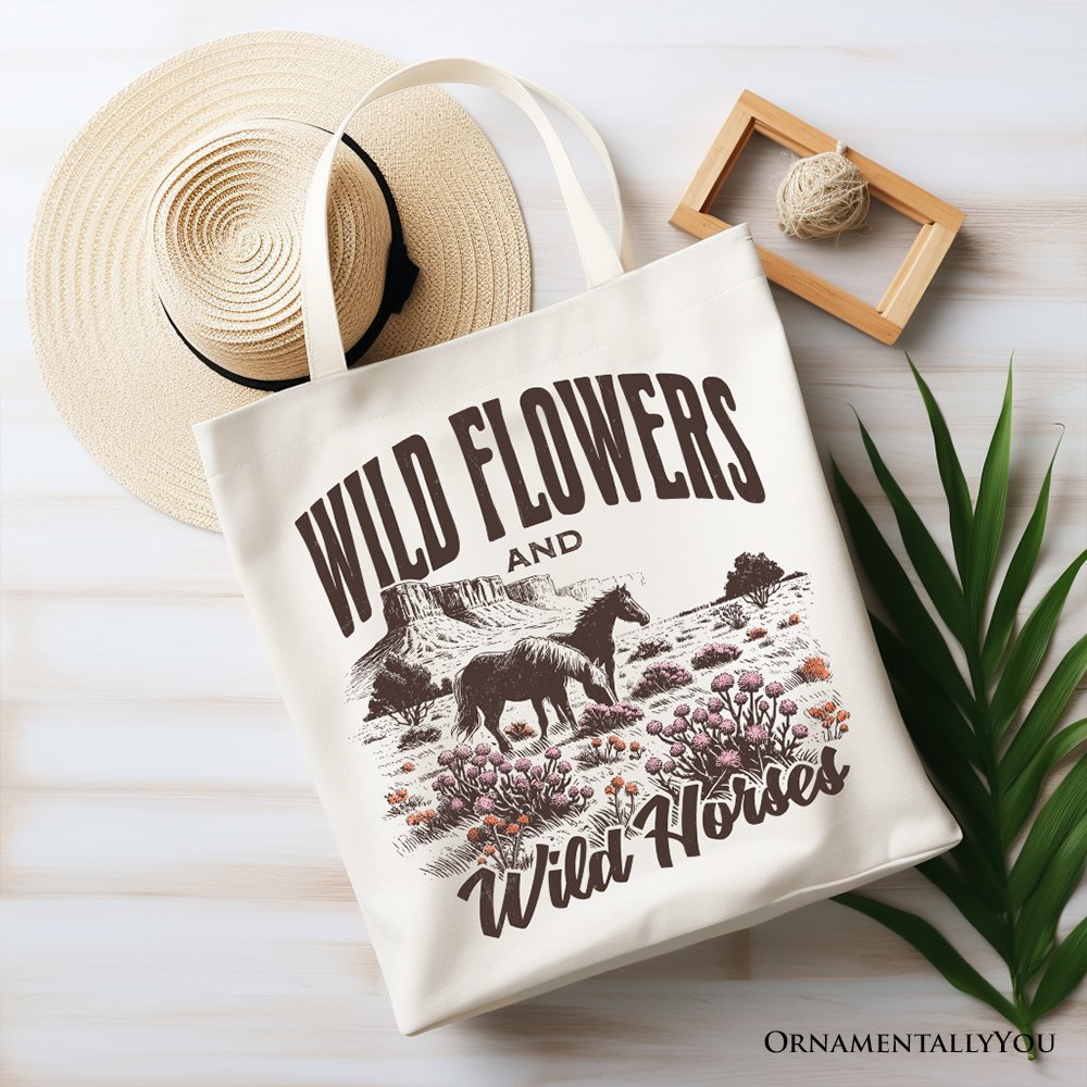 Wild Flowers & Wild Horses Canvas Tote in Beige