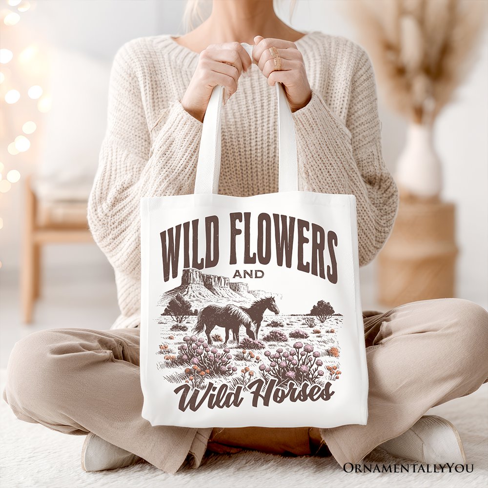 Wild Flowers & Wild Horses Canvas Tote in White