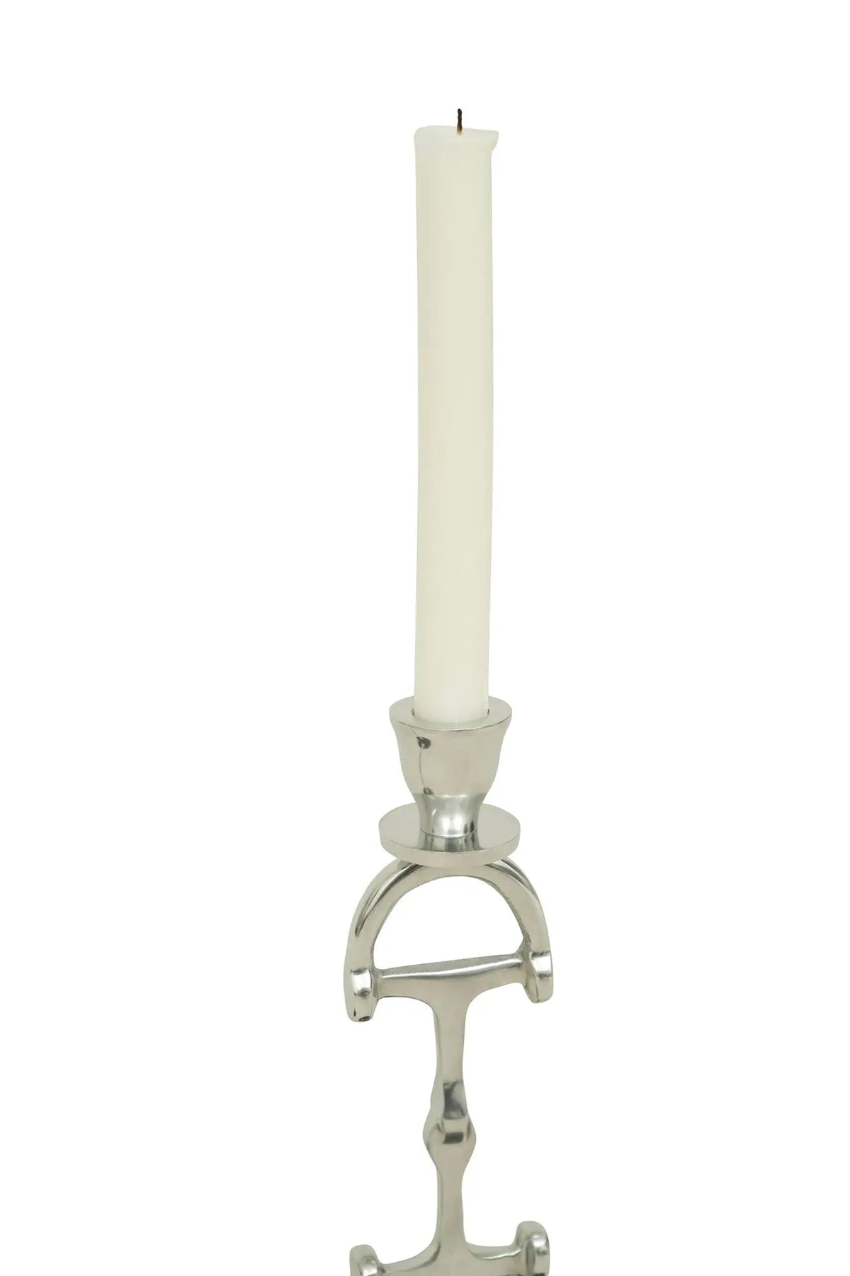 Candle holder with a white candle on a white background