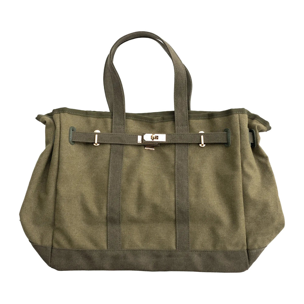 Huntley Equestrian Barnkin canvas tote bag in military olive with gold-tone hardware, photo 4