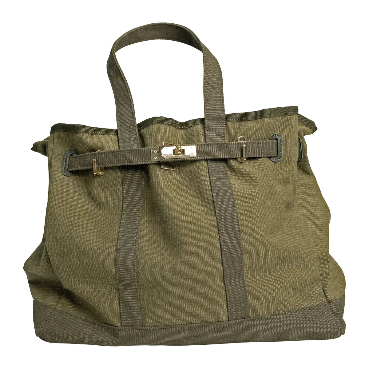 Huntley Equestrian Barnkin canvas tote bag in military olive with gold-tone hardware