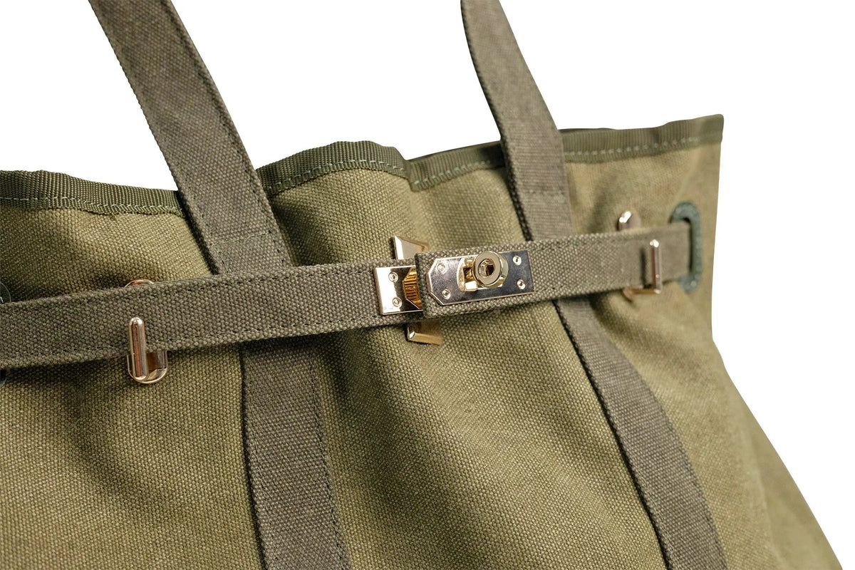 Huntley Equestrian Barnkin canvas tote bag in military olive with gold-tone hardware, photo 2