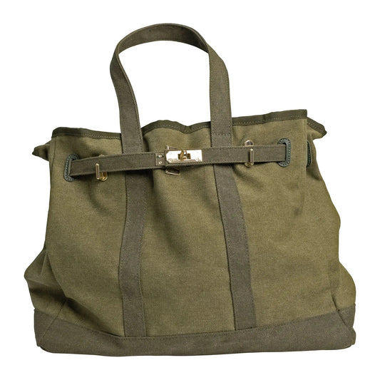 Huntley Equestrian Barnkin canvas tote bag in olive green with gold-tone hardware