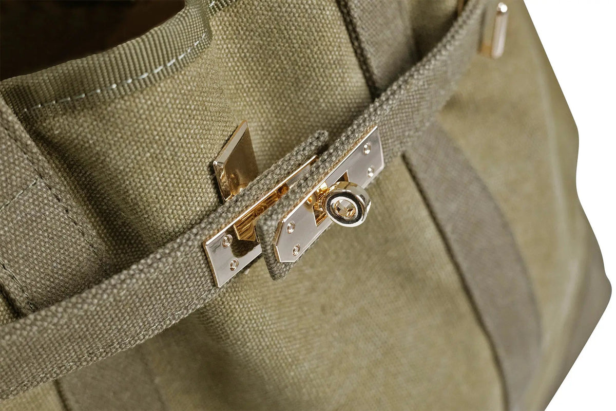 Huntley Equestrian Barnkin canvas tote bag in olive green with gold-tone hardware, photo 3