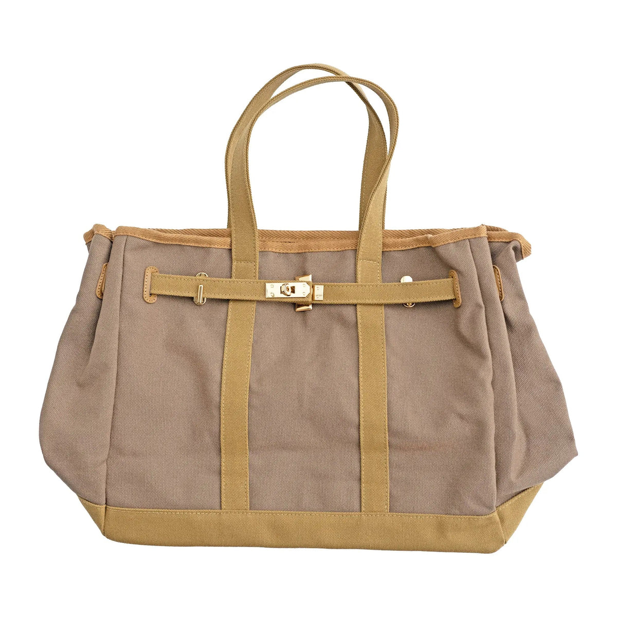 Huntley Equestrian Barnkin canvas tote bag in brown and tan with gold-tone hardware, photo 3