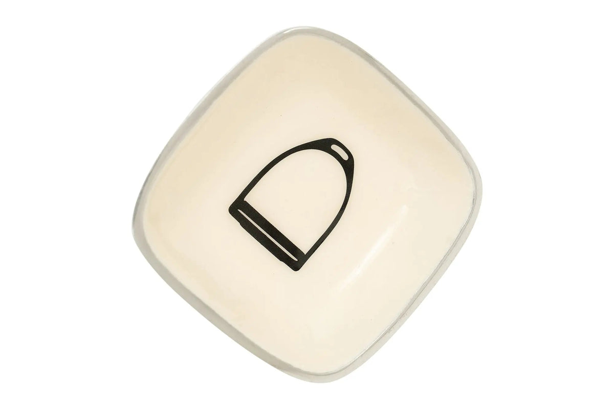 Square ceramic plate with a black icon on a white background