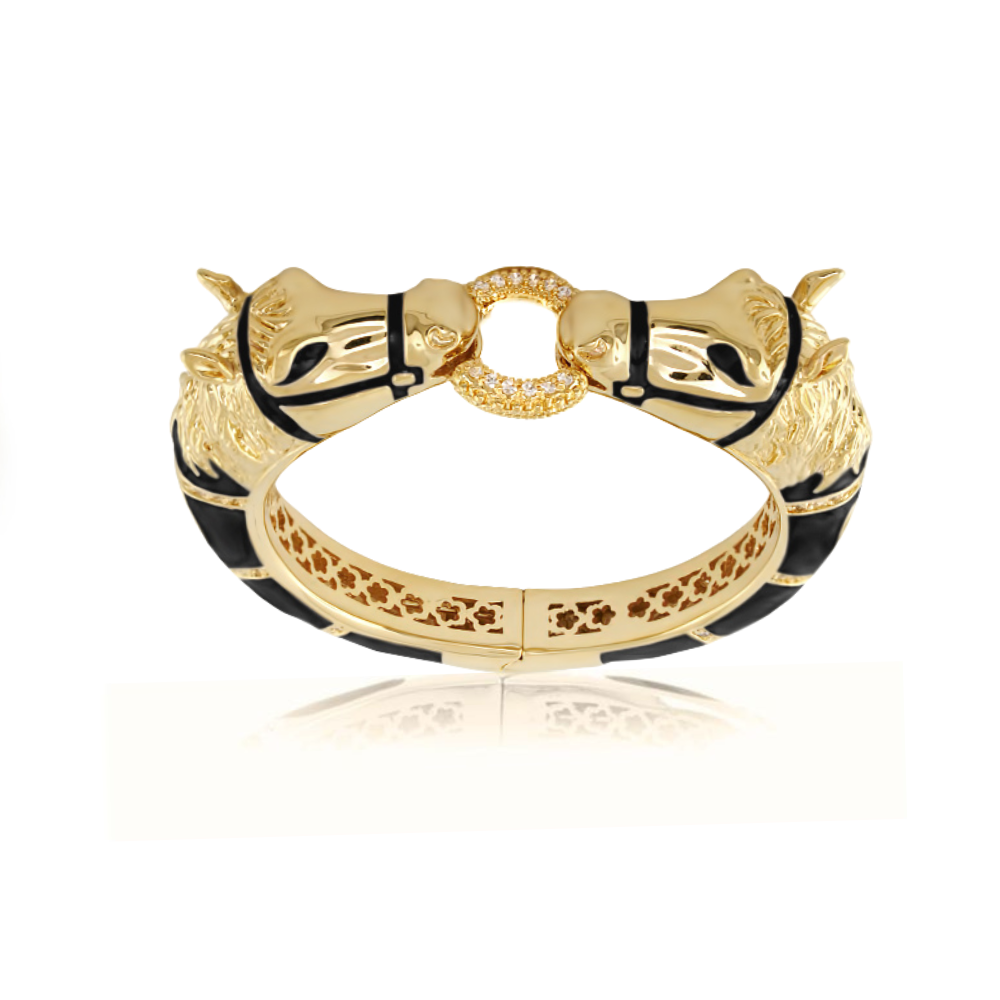 Lauren G Adams Pave Horse Heads Enamel Bangle in Black, gold plated