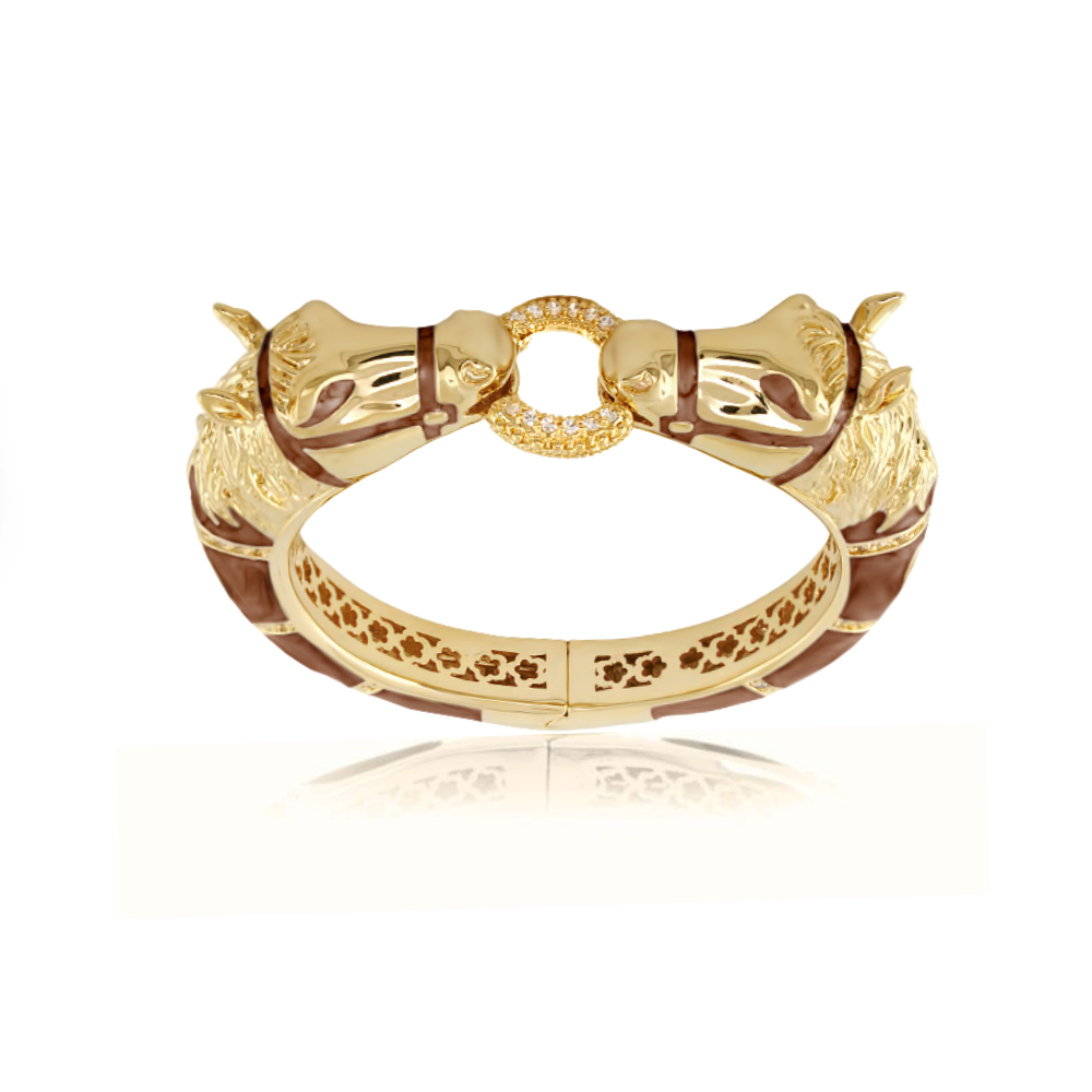 Lauren G Adams Pave Horse Heads Enamel Bangle in Coco, gold plated