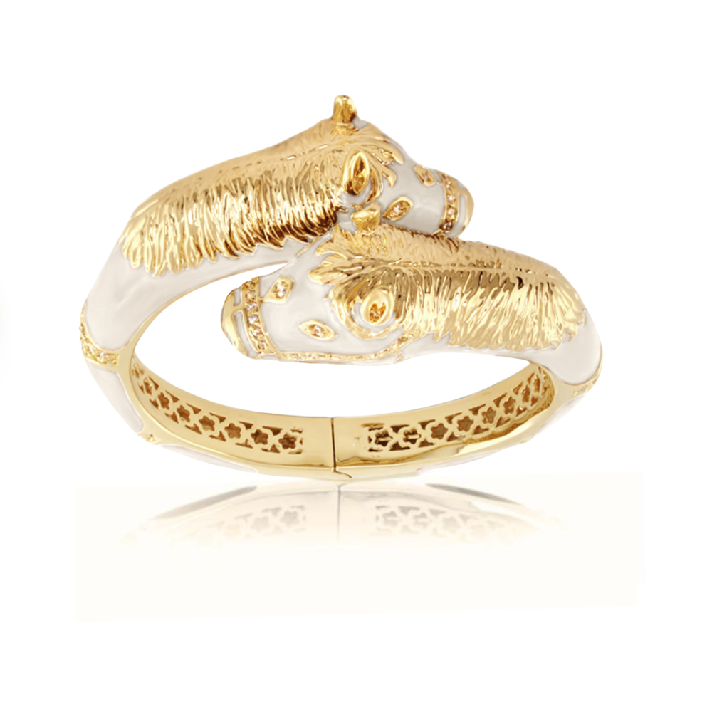 Lauren G Adams Crossover Horse Heads Enamel Bangle in White, gold plated