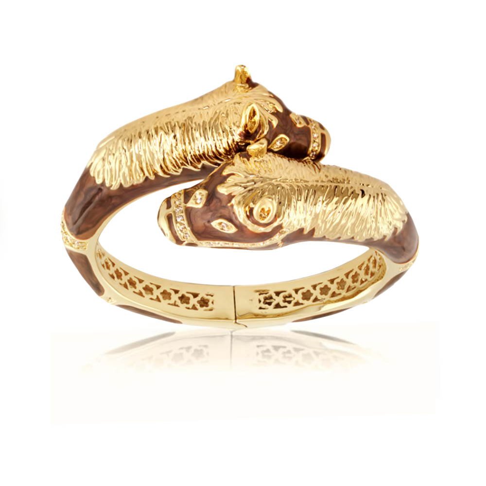 Lauren G Adams Crossover Horse Heads Enamel Bangle in Coco, gold plated