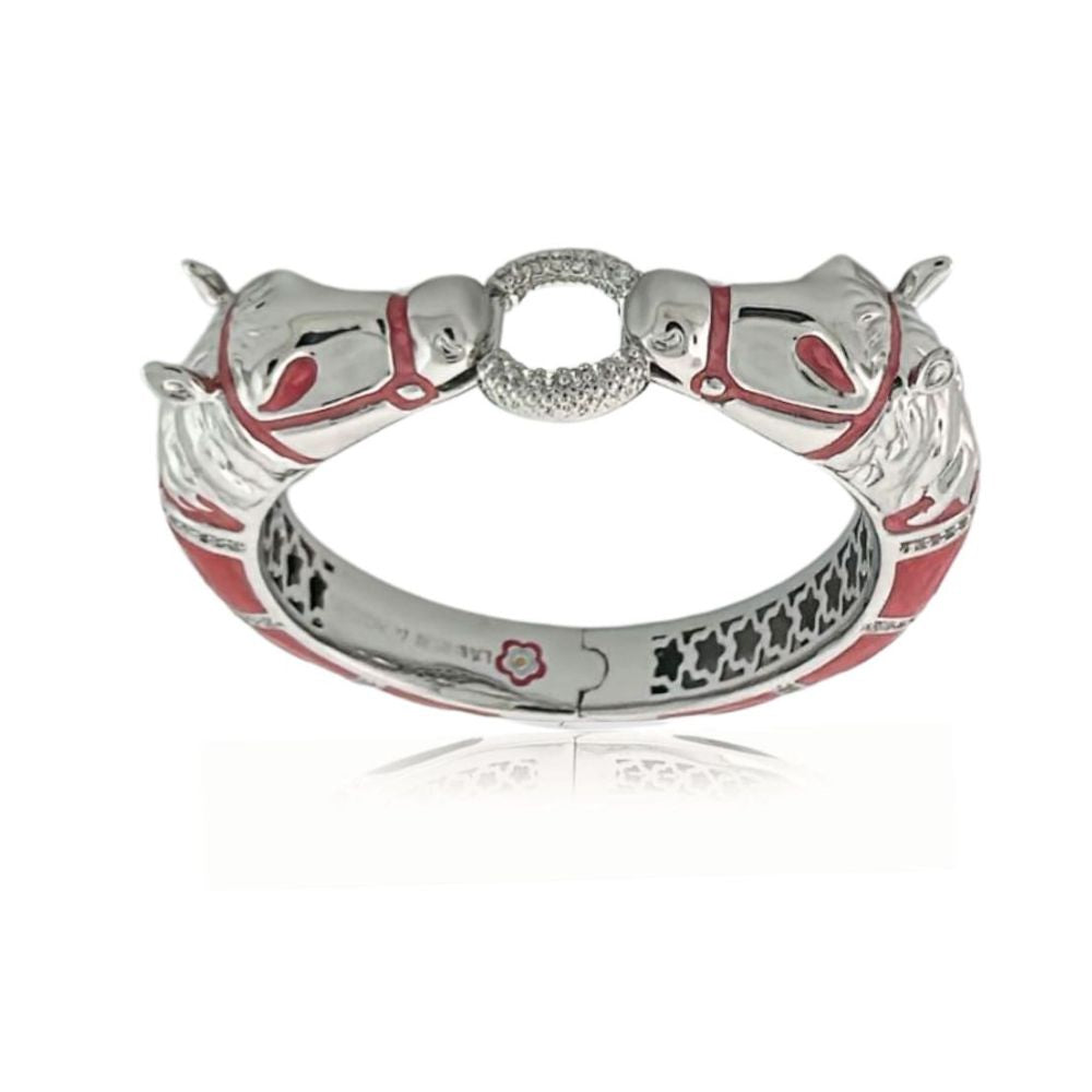 Lauren G Adams Pave Horse Heads Enamel Bangle in Juicy Orange, rhodium plated