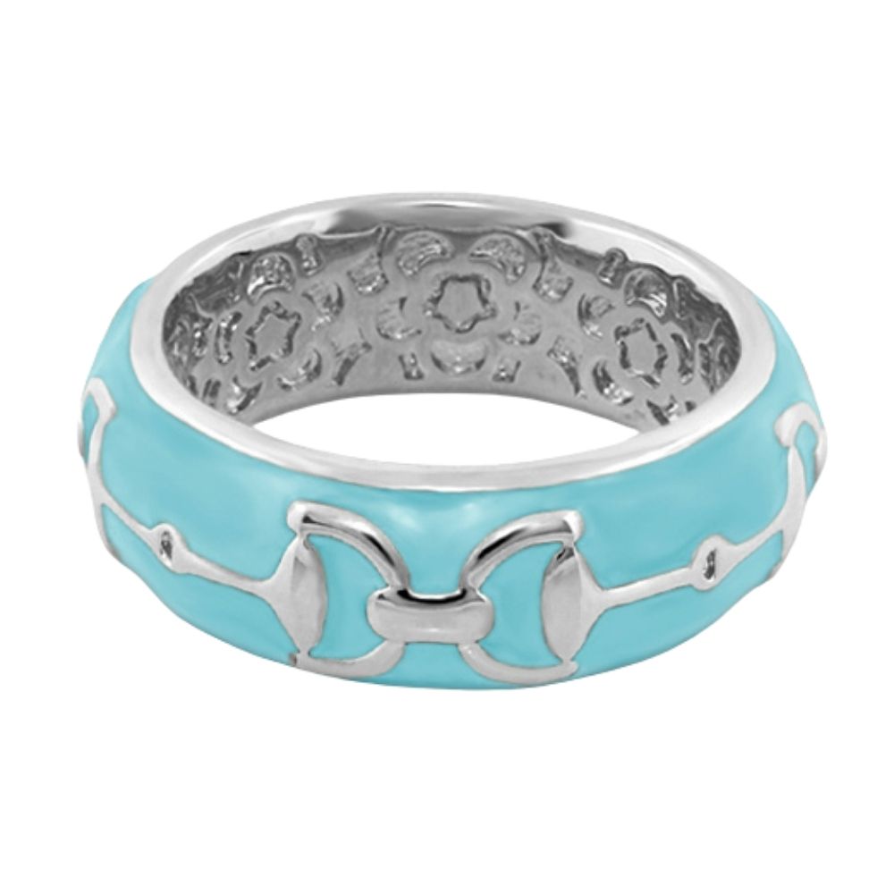 Lauren G Adams stirrup enamel ring in Baby Blue, rhodium plated