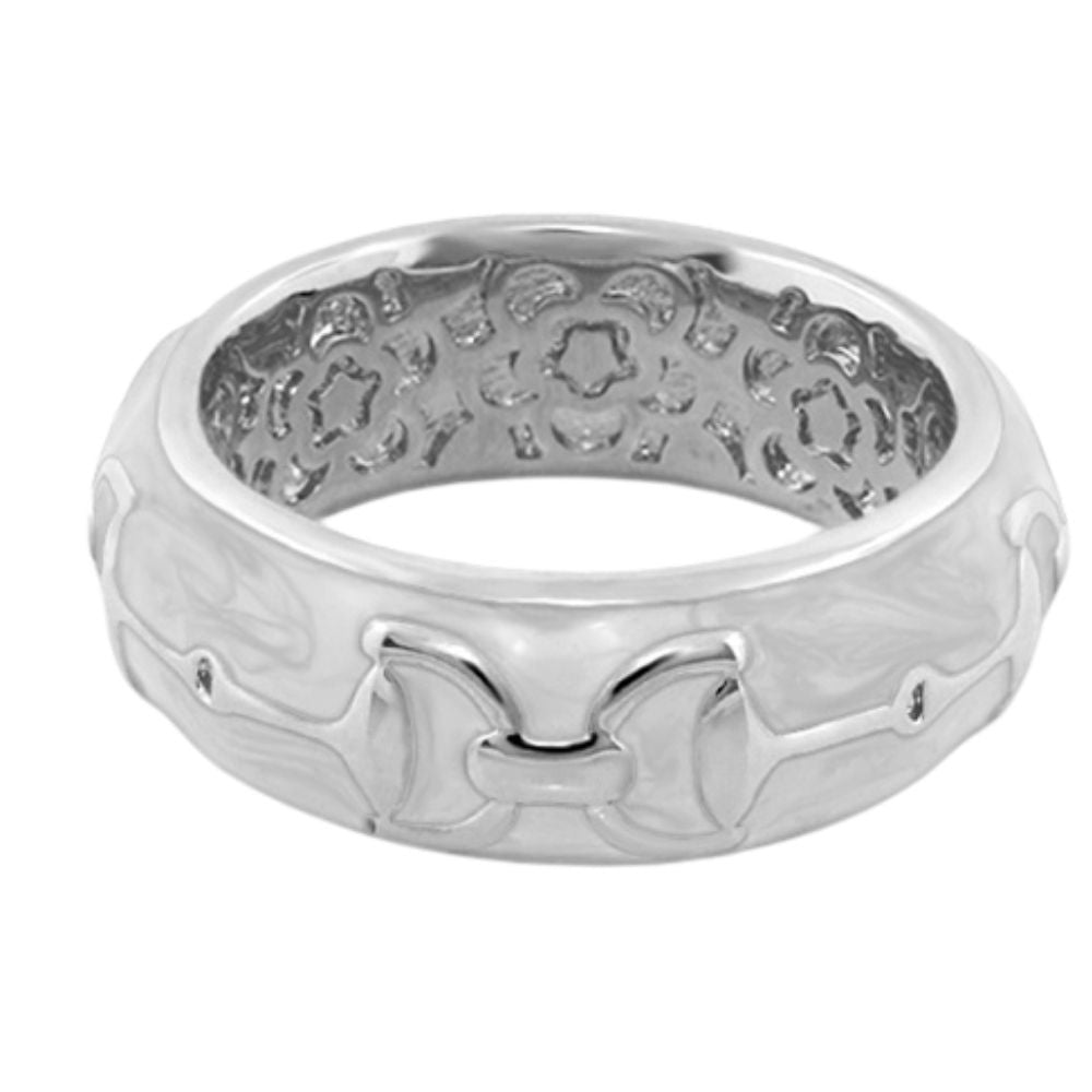 Lauren G Adams stirrup enamel ring in Beige, rhodium plated