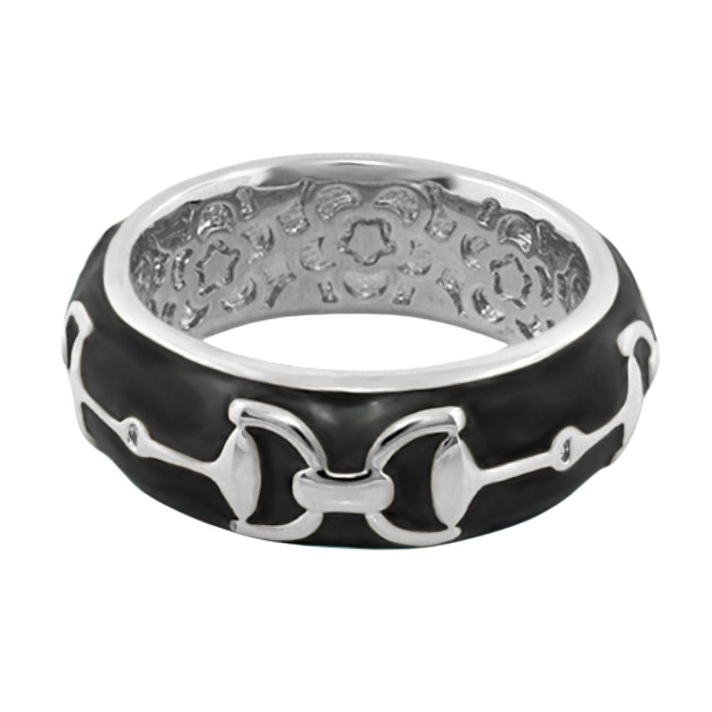 Lauren G Adams stirrup enamel ring in Black, rhodium plated