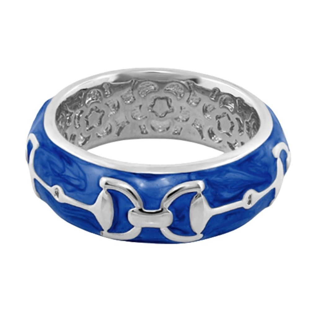 Lauren G Adams stirrup enamel ring in Blue, rhodium plated