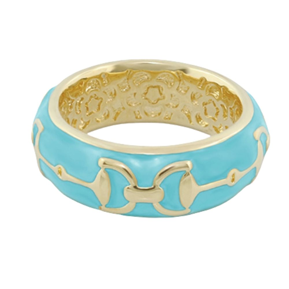Lauren G Adams stirrup enamel ring in Baby Blue, gold plated