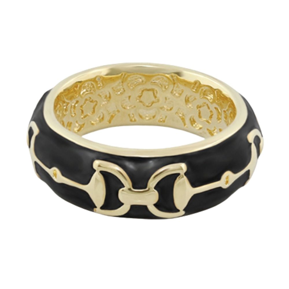 Lauren G Adams stirrup enamel ring in Black, gold plated