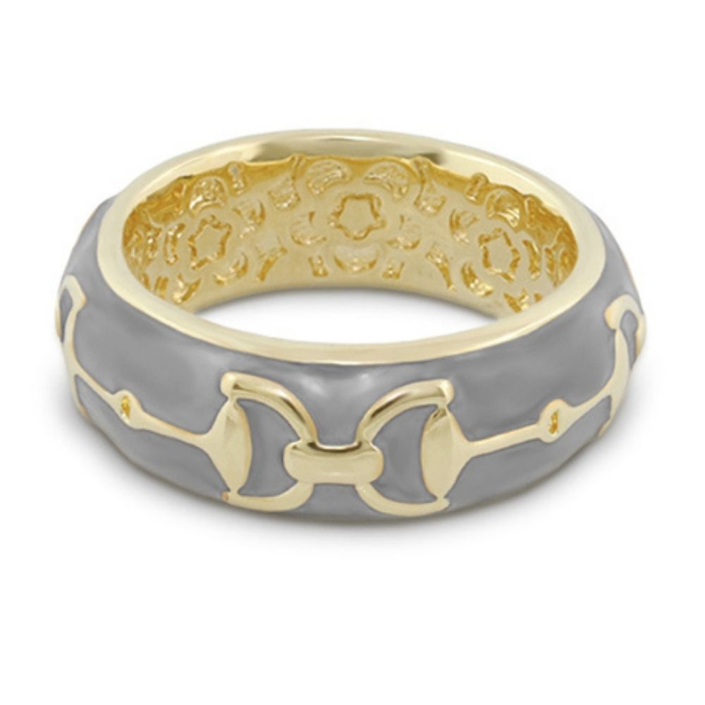 Lauren G Adams stirrup enamel ring in Light Gray, gold plated