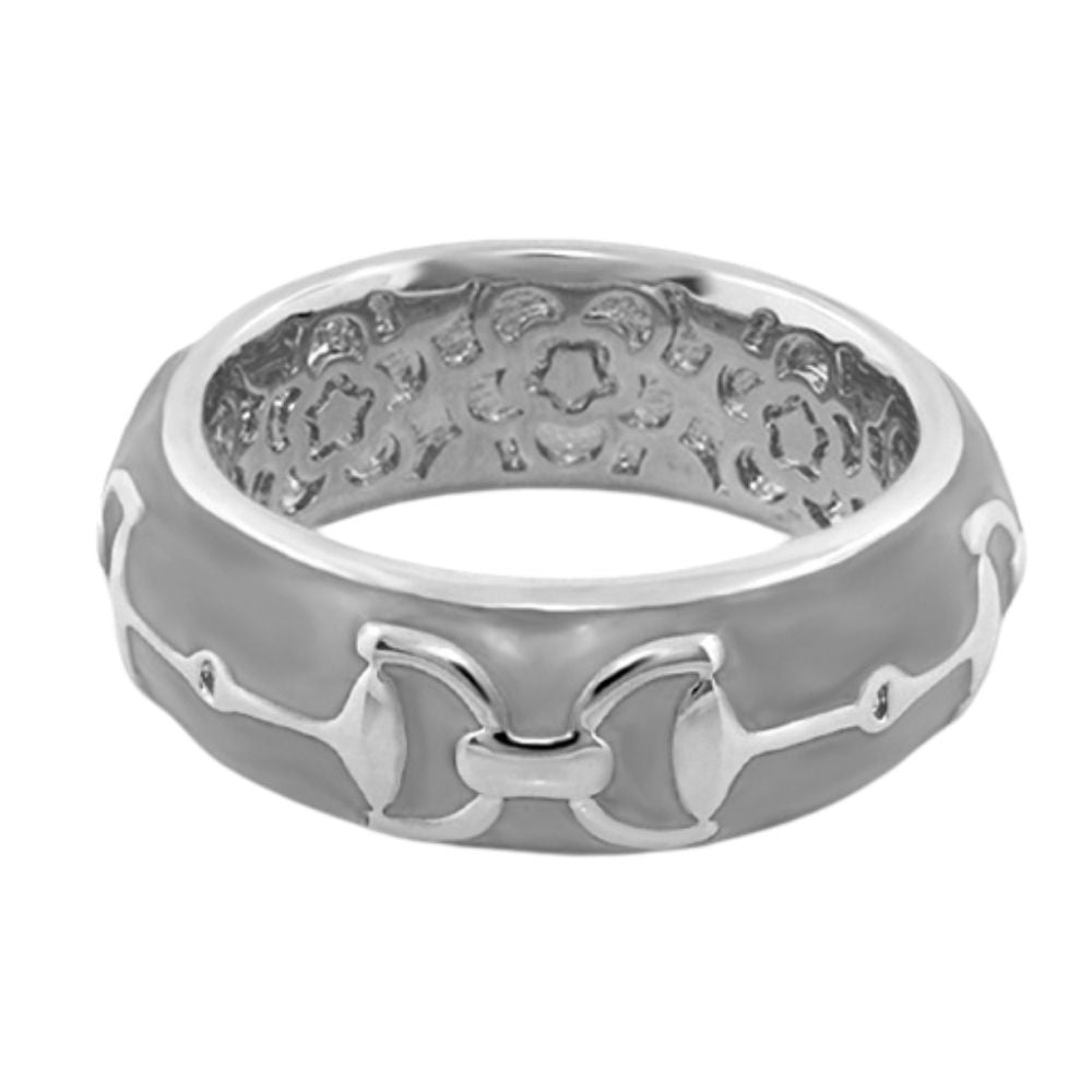 Lauren G Adams stirrup enamel ring in Light Gray, rhodium plated