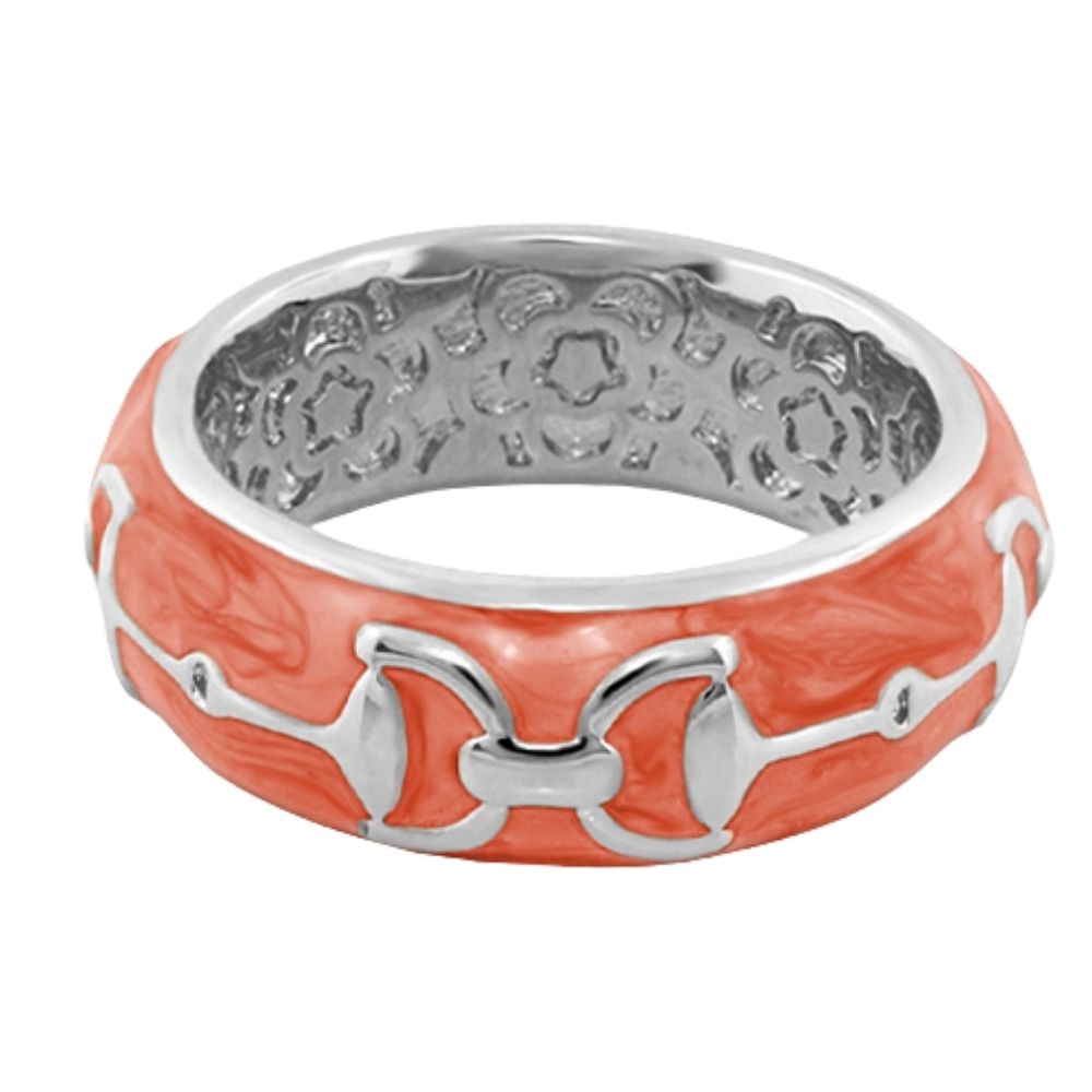 Lauren G Adams stirrup enamel ring in Orange, rhodium plated