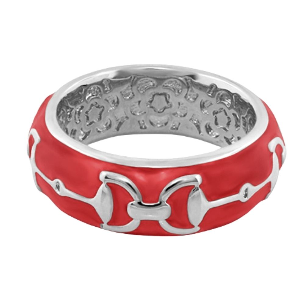 Lauren G Adams stirrup enamel ring in Red, rhodium plated