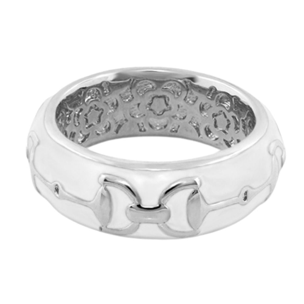 Lauren G Adams stirrup enamel ring in White, rhodium plated