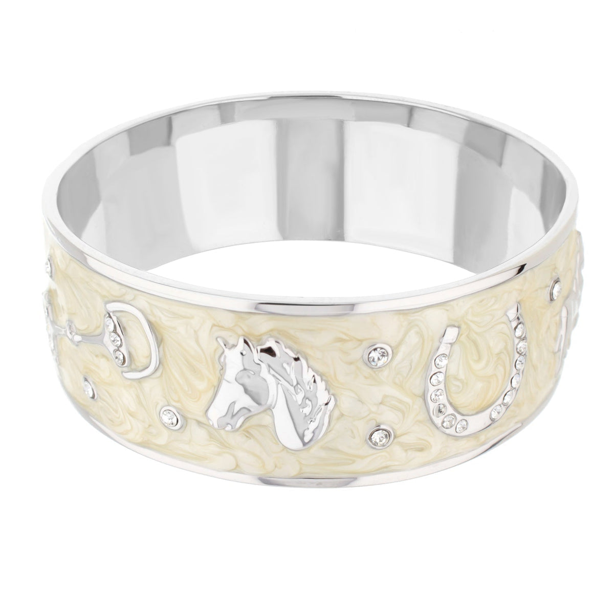 Lauren G Adams Russet Horse Head Enamel Bangle in Beige, rhodium plated
