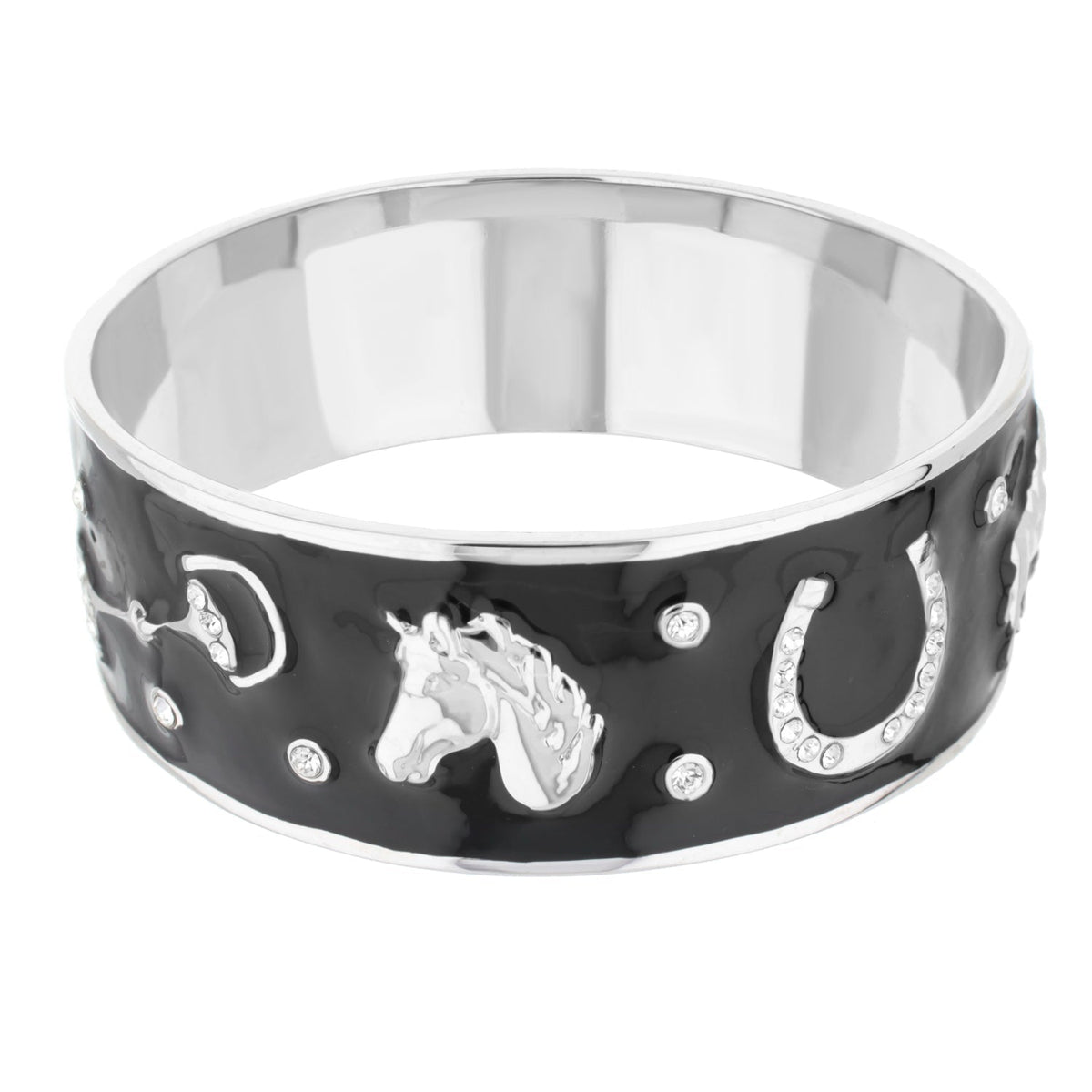 Lauren G Adams Russet Horse Head Enamel Bangle in Black, rhodium plated