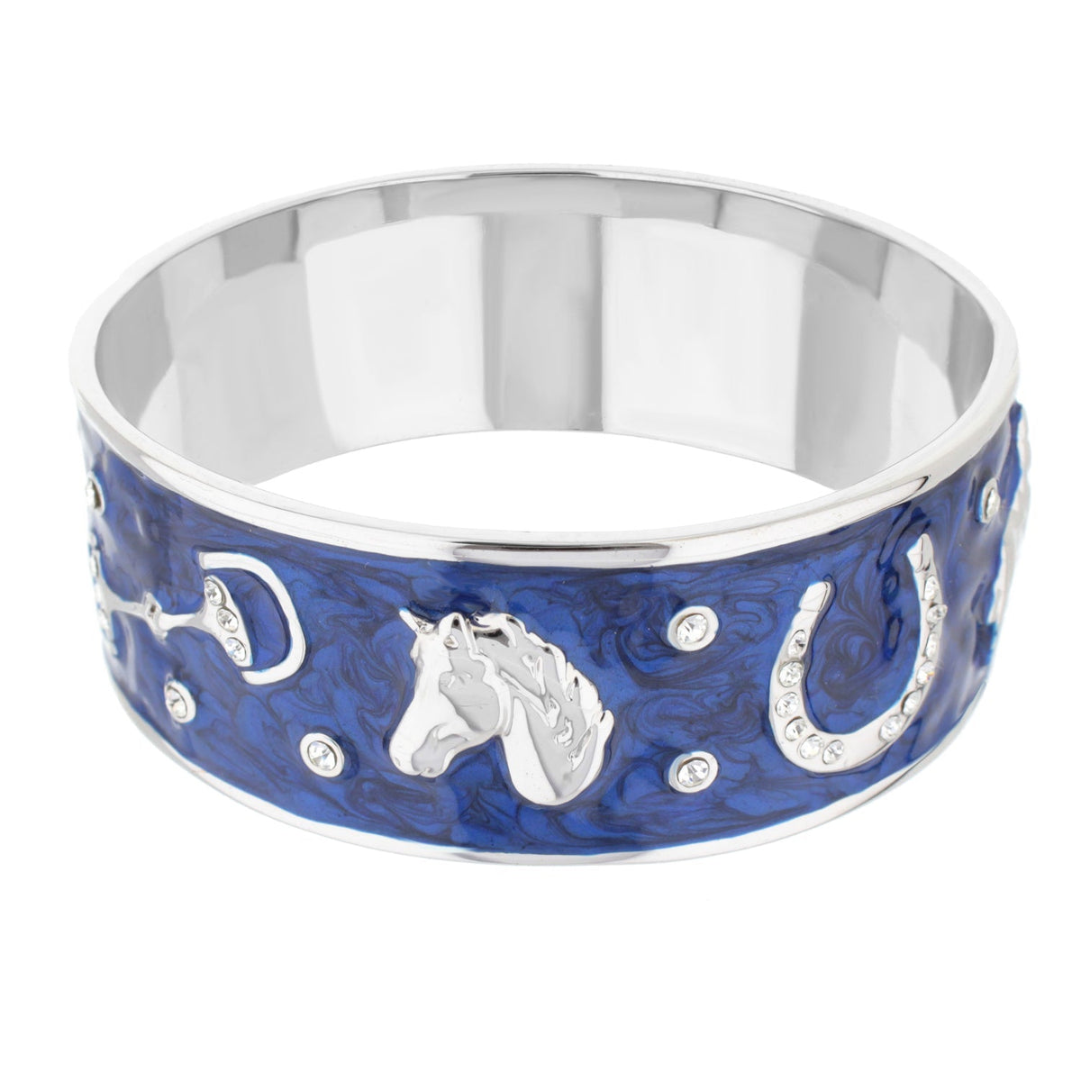 Lauren G Adams Russet Horse Head Enamel Bangle in Blue 37, rhodium plated