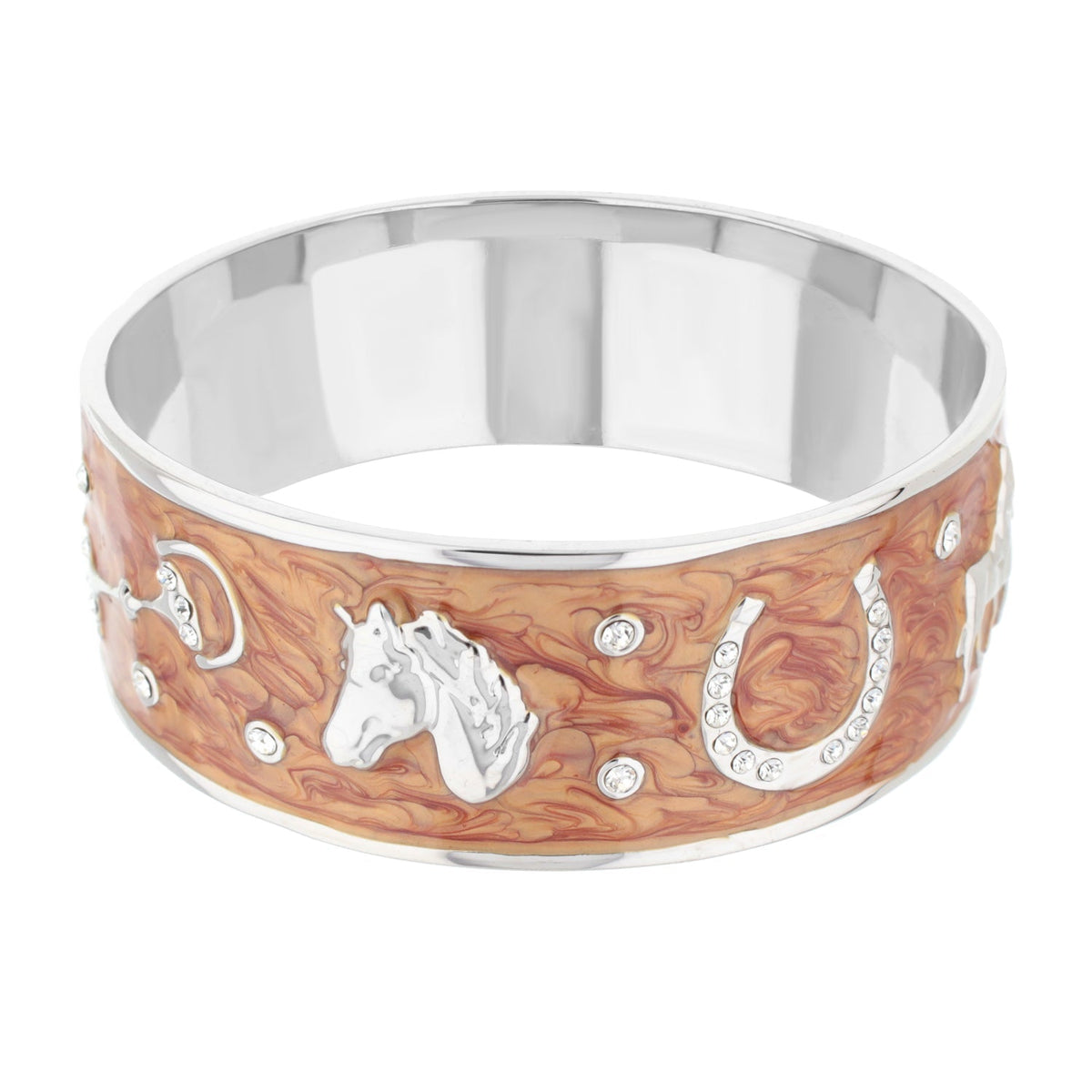Lauren G Adams Russet Horse Head Enamel Bangle in Brown, rhodium plated