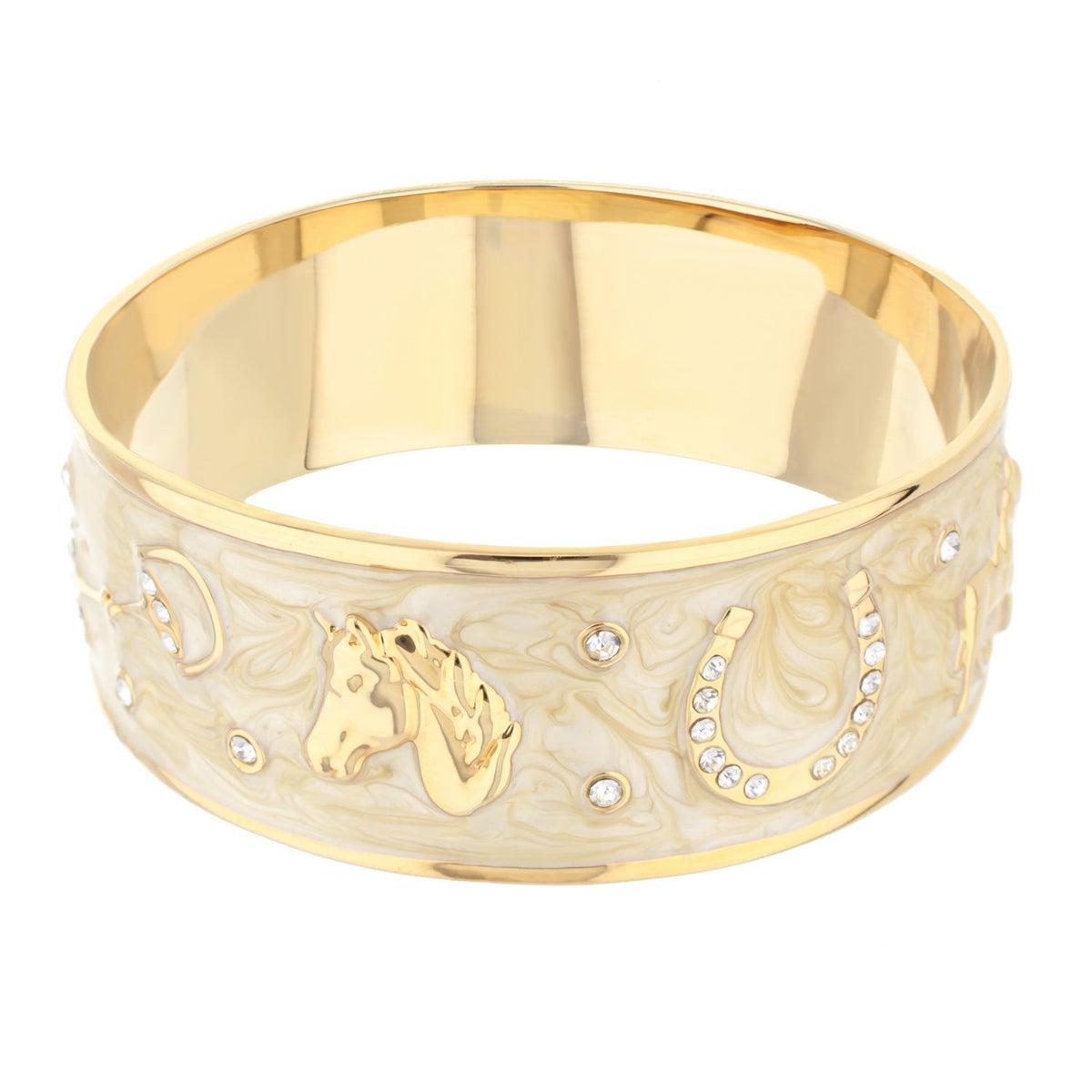 Lauren G Adams Russet Horse Head Enamel Bangle in Beige, gold plated