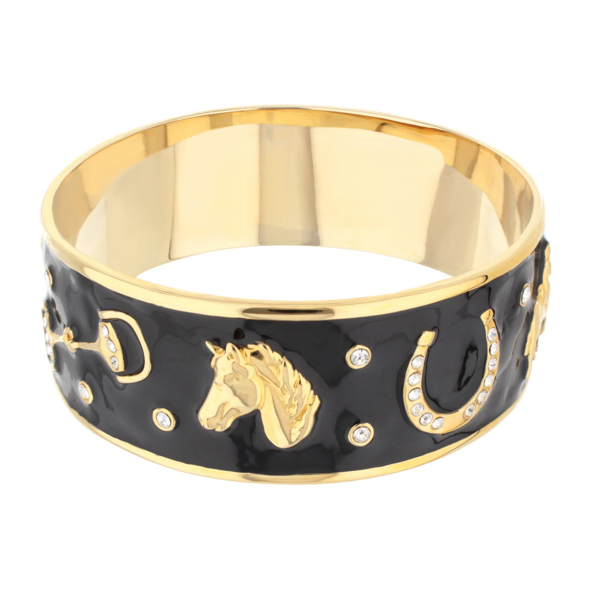 Lauren G Adams Russet Horse Head Enamel Bangle in Black, gold plated