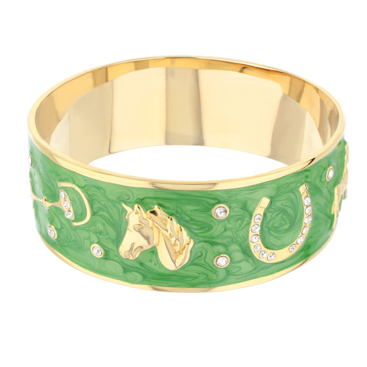 Lauren G Adams Russet Horse Head Enamel Bangle in Green 04, gold plated