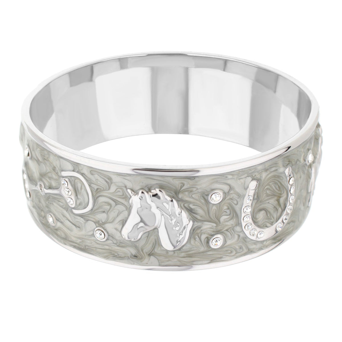 Lauren G Adams Russet Horse Head Enamel Bangle in Gray, rhodium plated