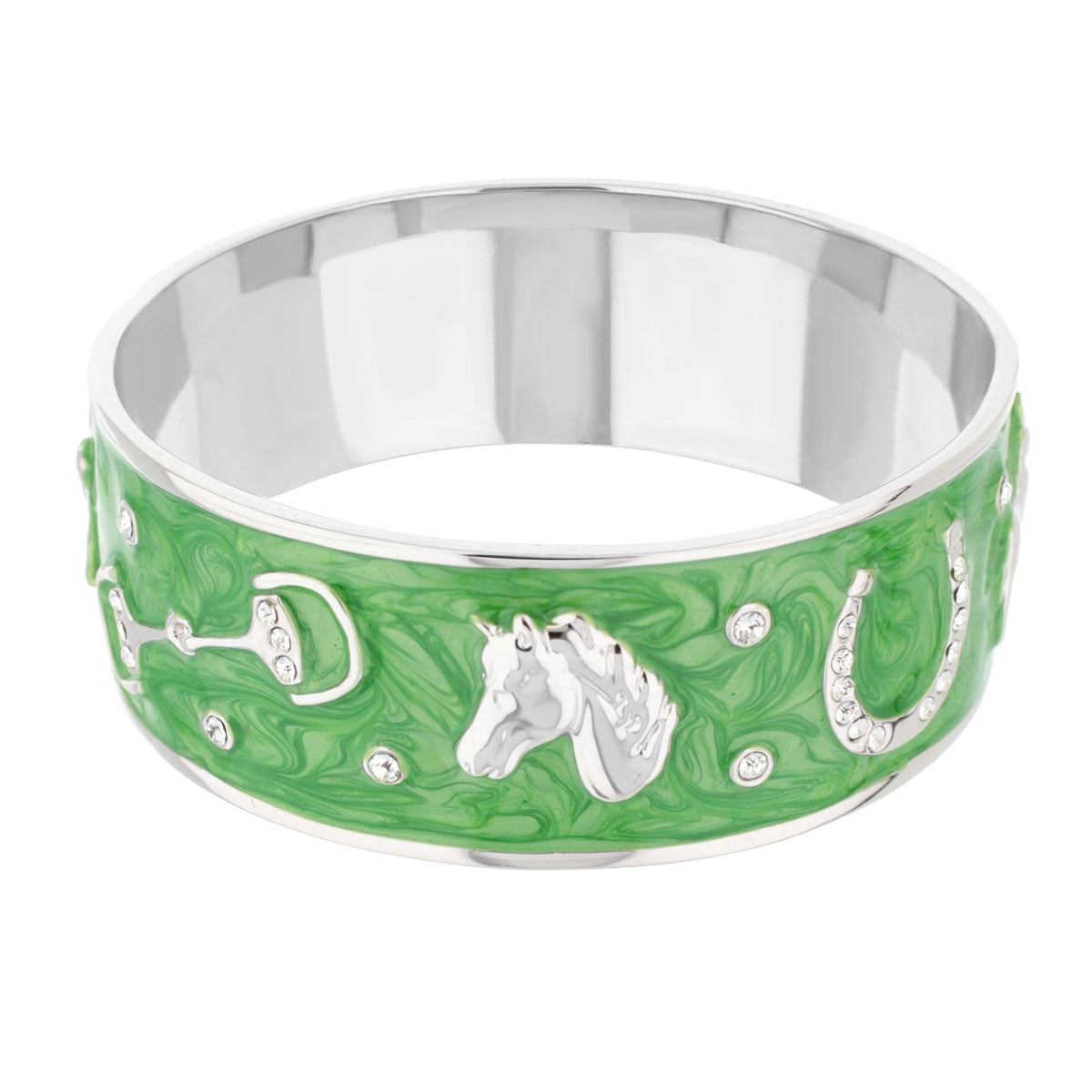 Lauren G Adams Russet Horse Head Enamel Bangle in Green 24, rhodium plated