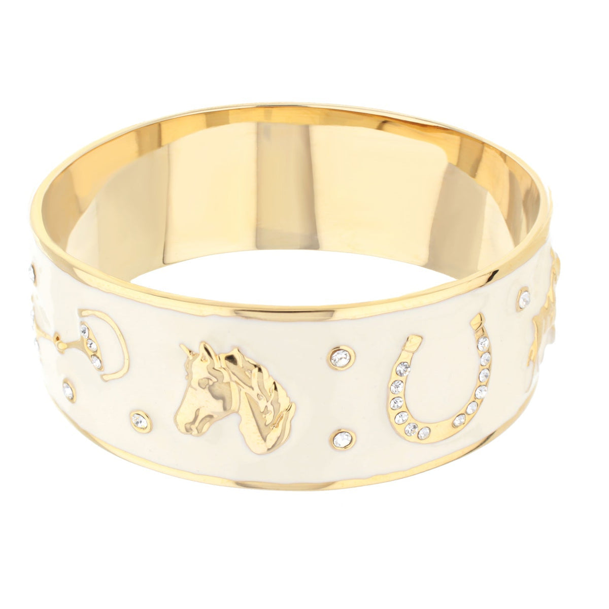 Lauren G Adams Russet Horse Head Enamel Bangle in White, gold plated