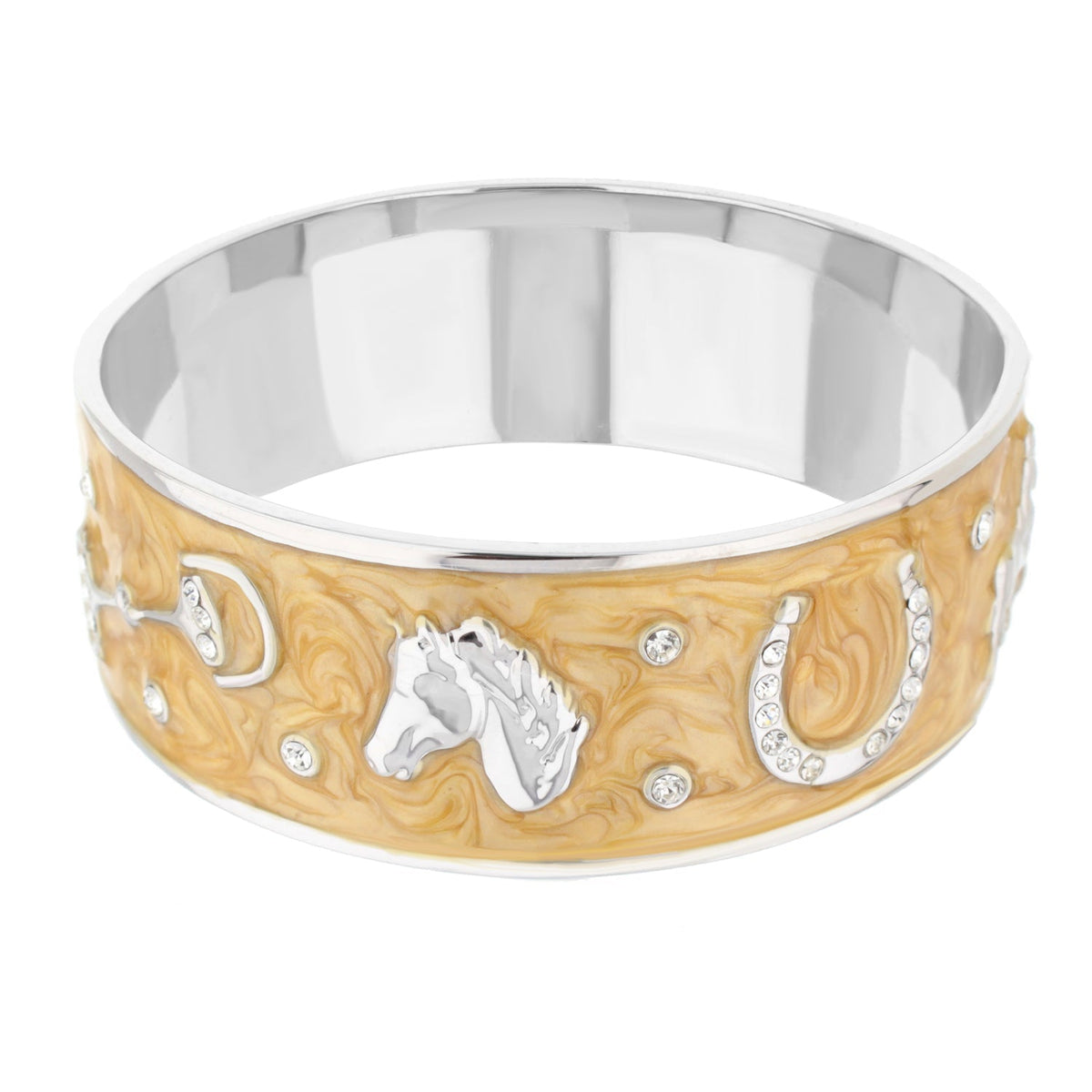 Lauren G Adams Russet Horse Head Enamel Bangle in Mustard, rhodium plated